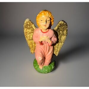 Vtg RARE Fontanini Made in Italy Paper Mache Angel in Pink Gold Christmas